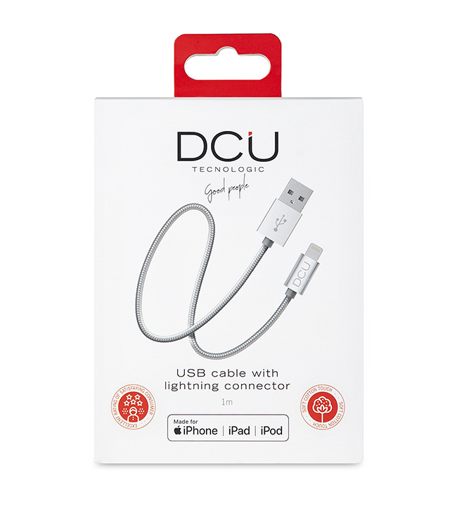 Cable Dcu LIGHTNING a USB A 1M plata aluminio
